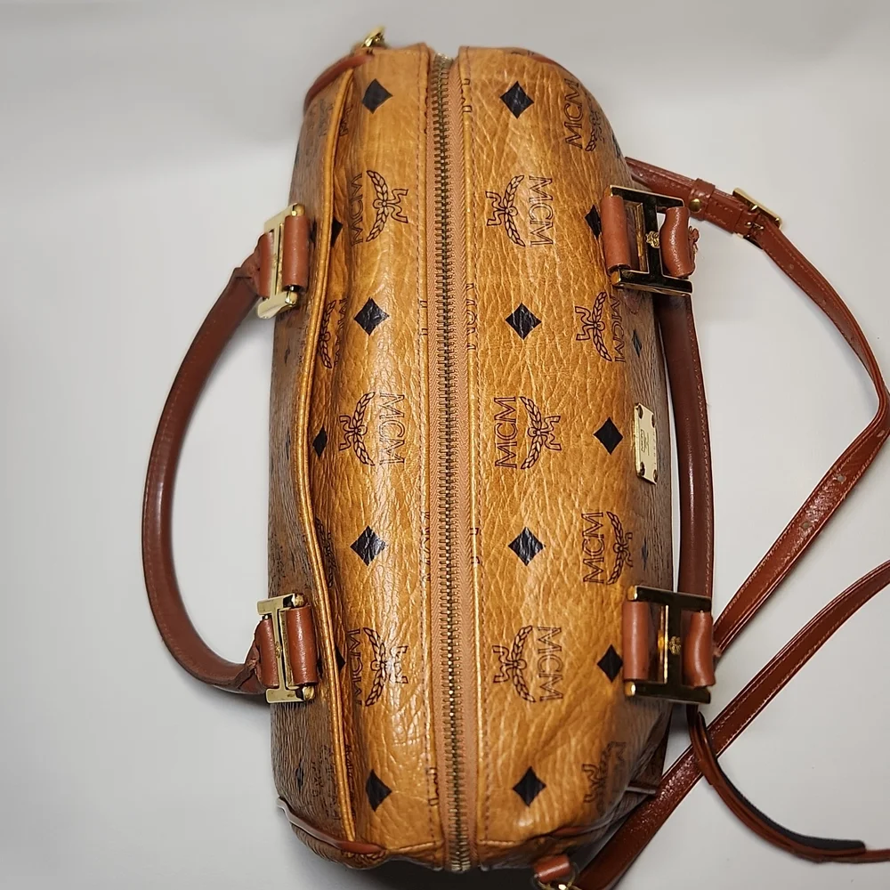 Authentic MCM Monogram Vintage Speedy Bag Cognac Visetos w/ Crossbody Strap